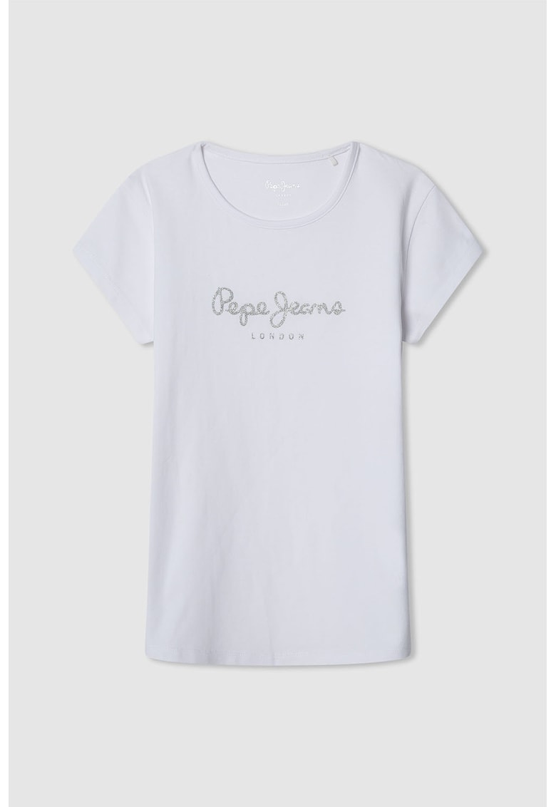 Tricou cu decolteu la baza gatului si logo stralucitor