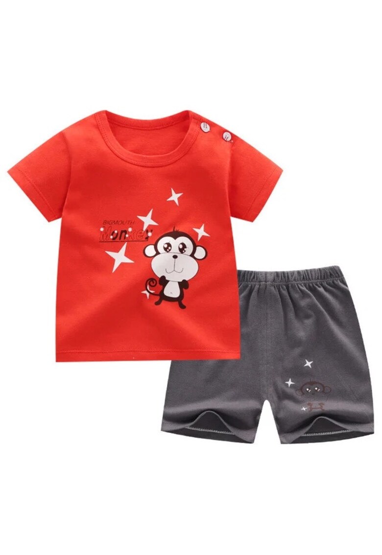 Compleu Model Monkey - Bumbac - Baieti - Maneca scurta - Multicolor - Multicolor