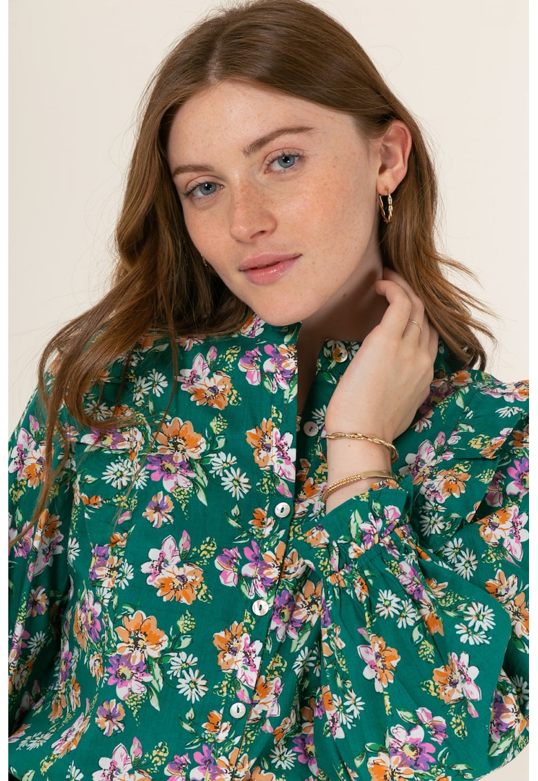 Camasa verde din bumbac cu imprimeu floral B-ASD90076 9224