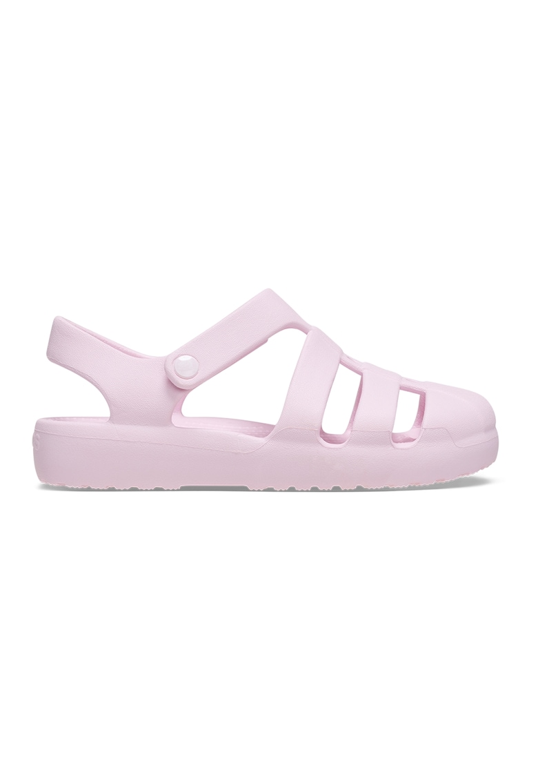Sandale cu velcro si logo - Roz deschis