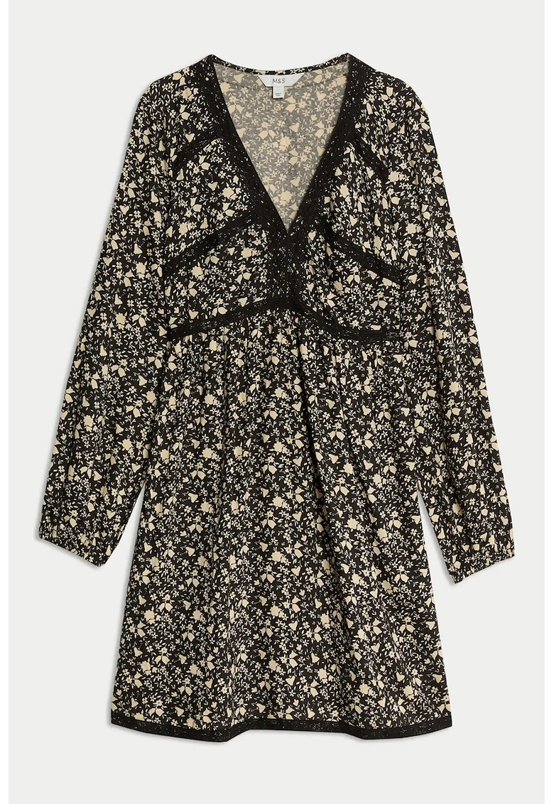 Rochie evazata cu imprimeu si decolteu in V