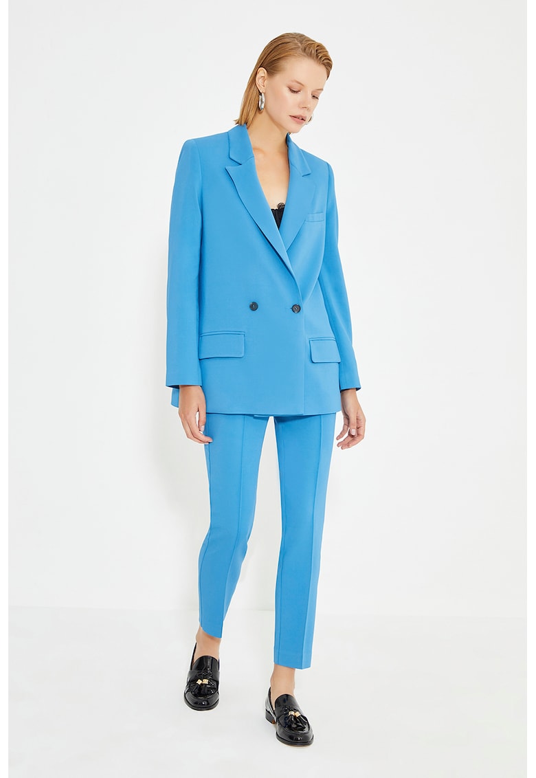 Pantaloni crop cu croiala slim-fit si cusaturi frontale