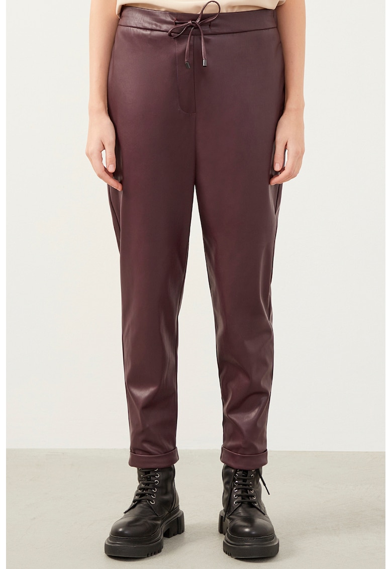 Pantaloni crop cu croiala regular-fit si talie inalta