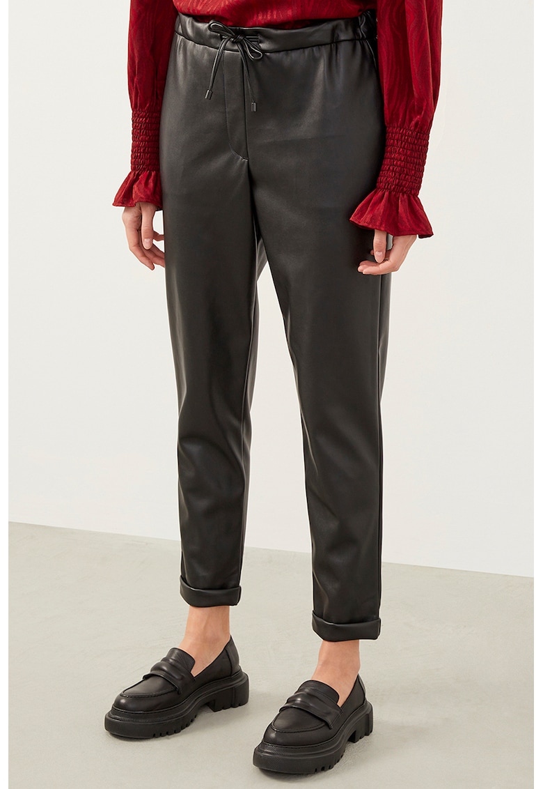 Pantaloni crop cu croiala regular-fit si talie inalta