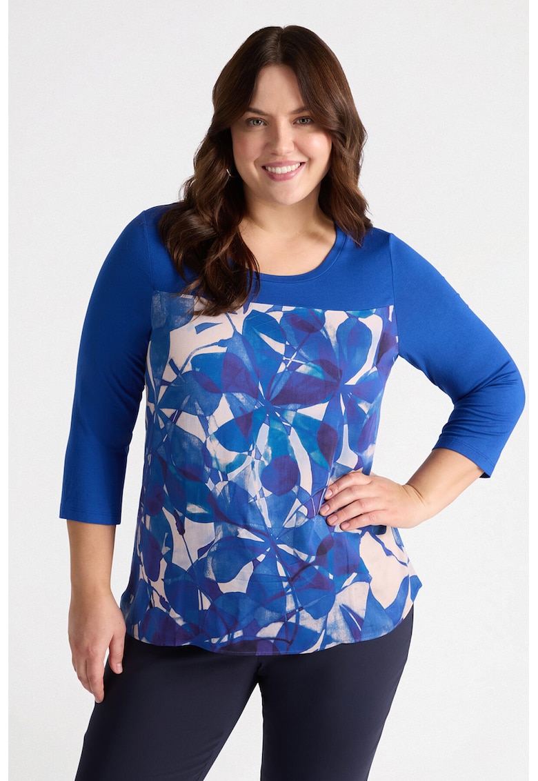 Bluza cu decolteu rotund si imprimeu floral frontal Bluza cu decolteu rotund si imprimeu floral frontal