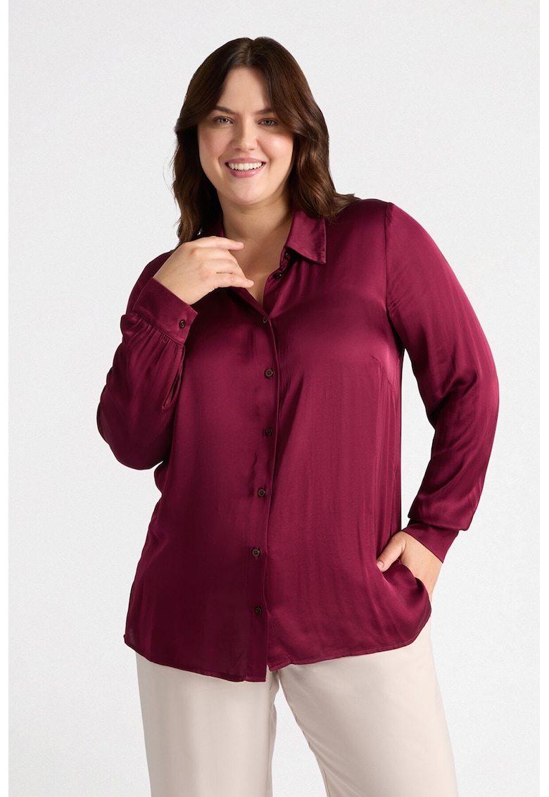 Camasa uni de satin cu maneci lungi