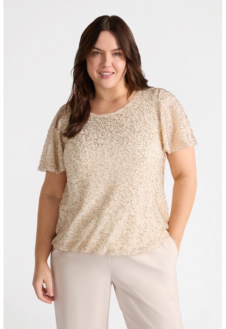 Tricou cu decolteu rotund si paiete
