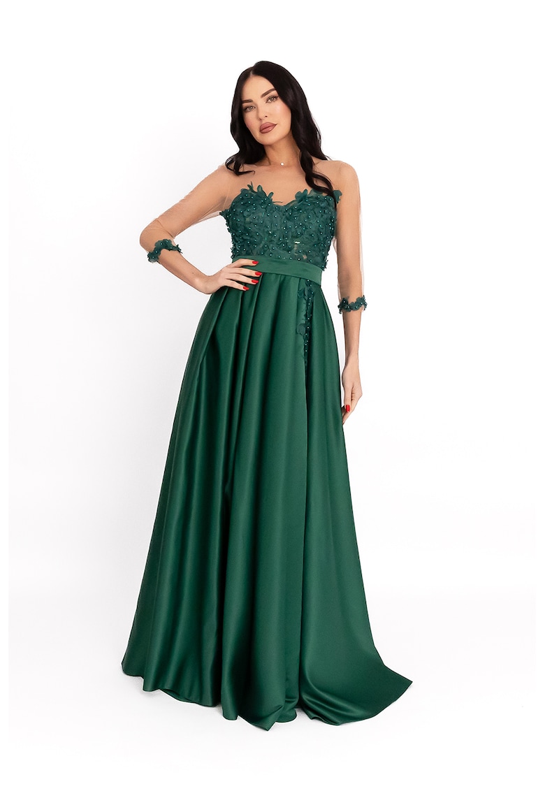 Rochie de satin cu insertii din tul