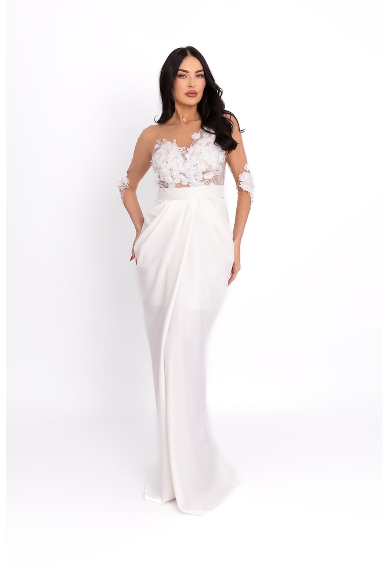 Rochie cu detalii florale - pentru mirese - Alb optic