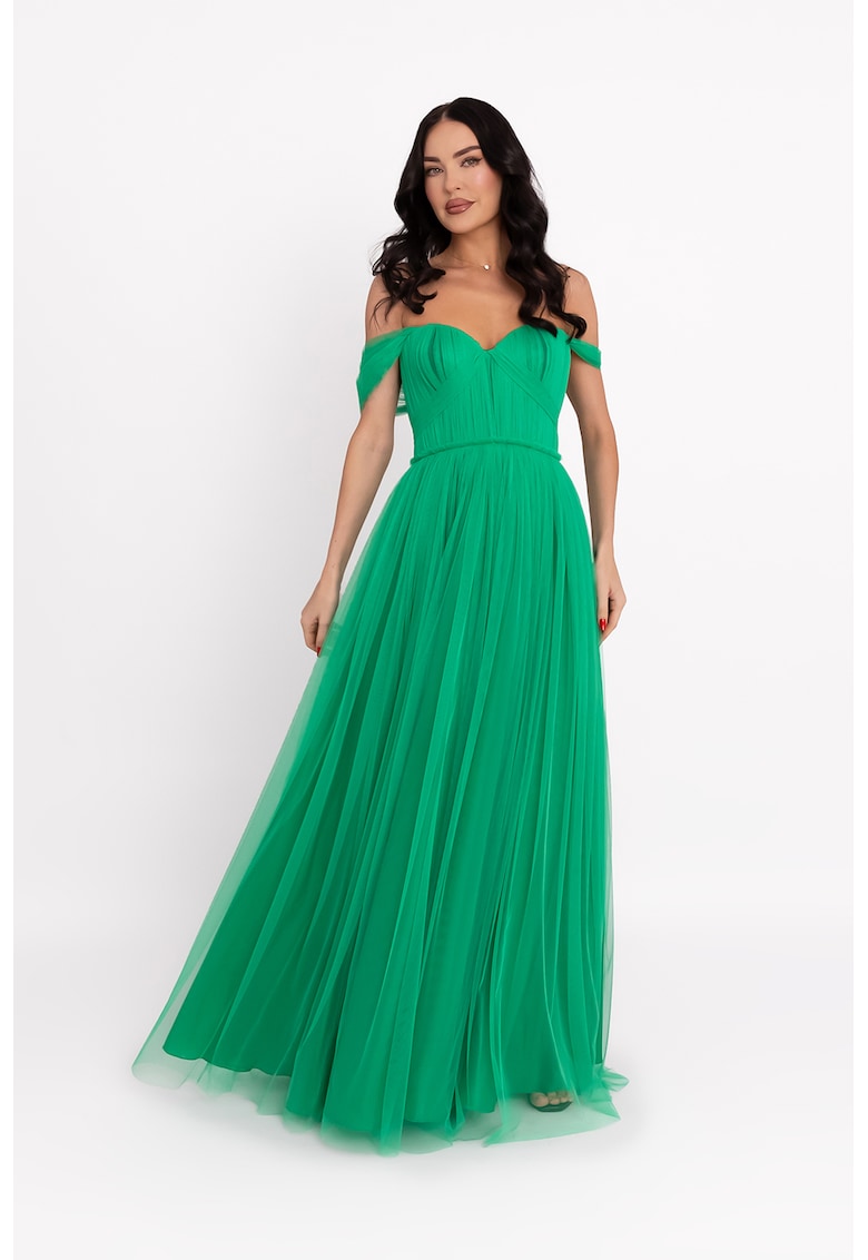 Rochie maxi cu decolteu pe umeri - Verde