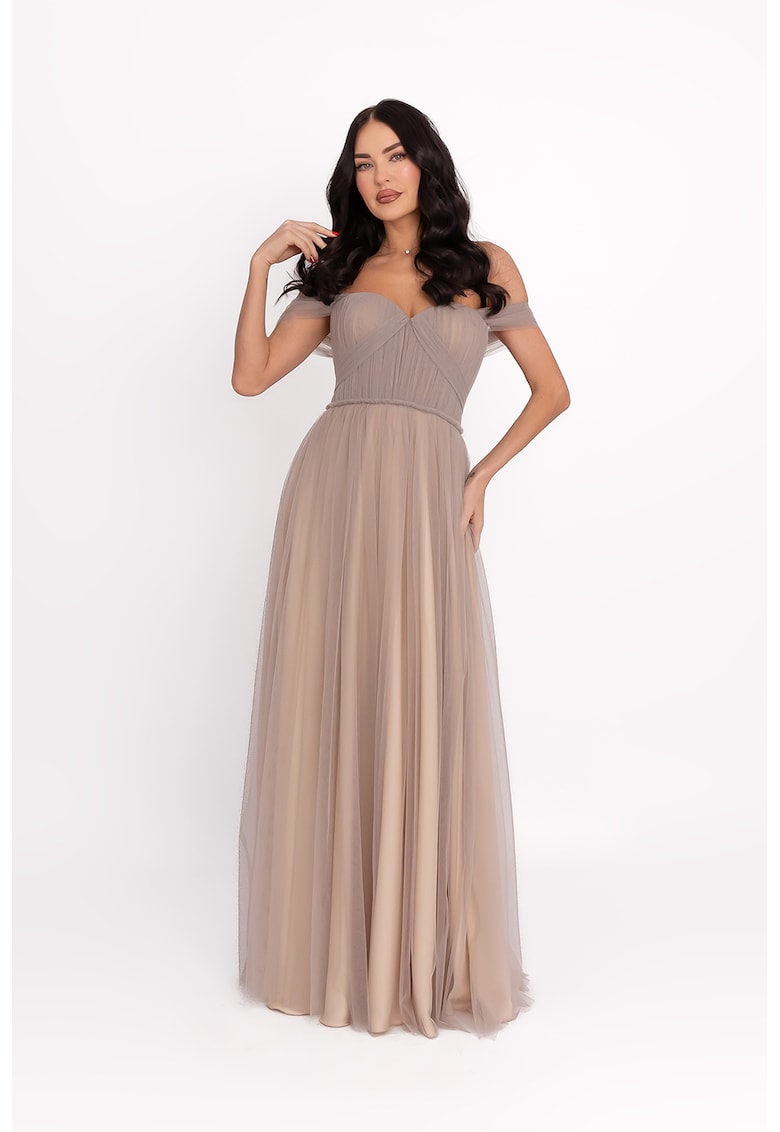 Rochie maxi cu decolteu pe umeri - Grej