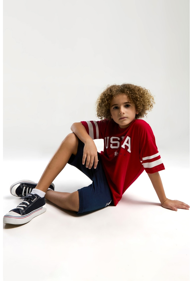 Set de tricou de bumbac si pantaloni scurti cu imprimeu logo - 2 piese