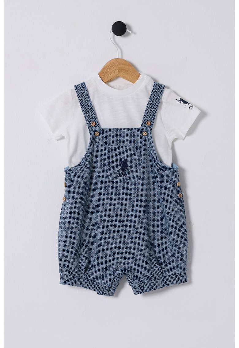 Set de tricou si salopeta scurta - 2 piese - Alb/Albastru lavanda/Bleumarin