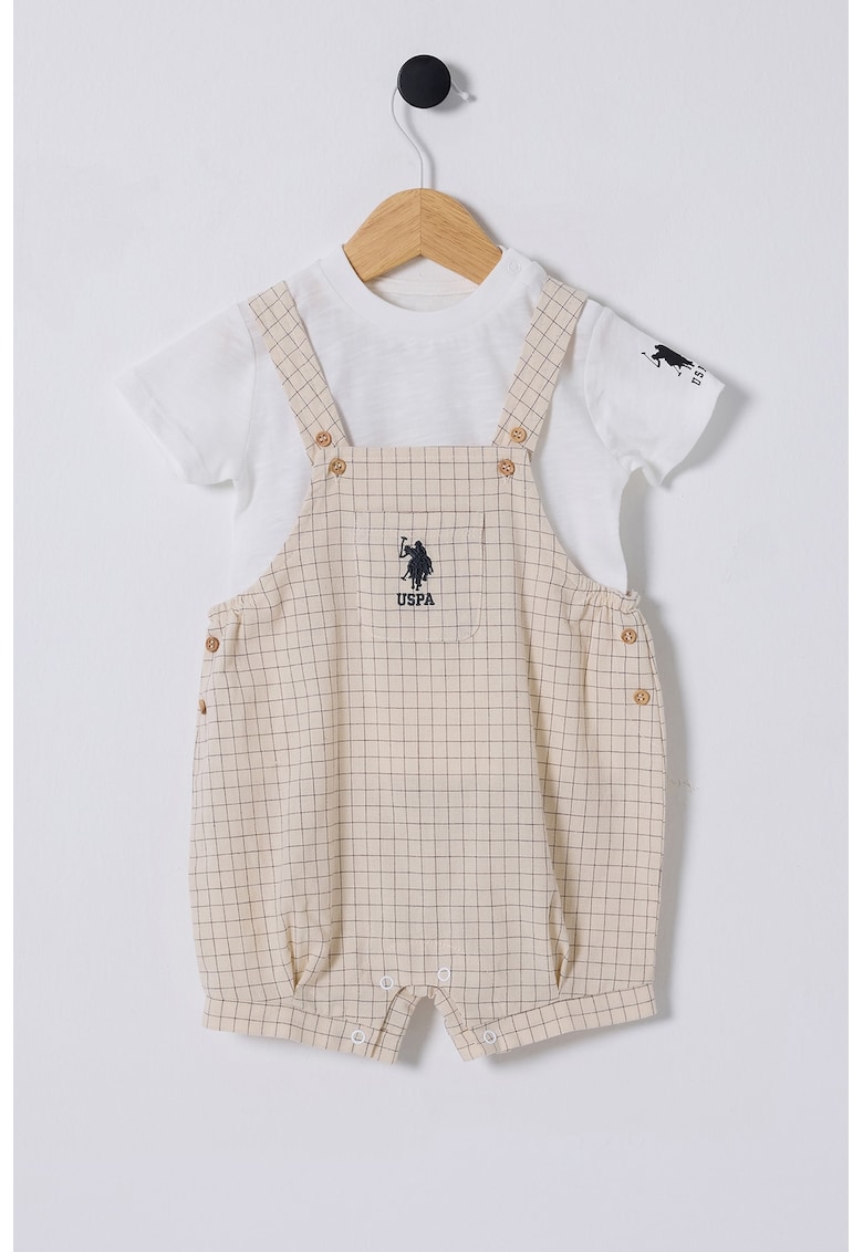 Set de salopeta de bumbac in carouri si tricou - 2 piese