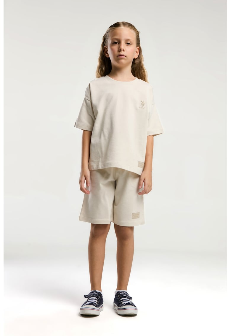 Set de tricou de bumbac cu logo si pantaloni scurti- 2 piese – Bej deschis Set de tricou de bumbac cu logo si pantaloni scurti- 2 piese – Bej deschis