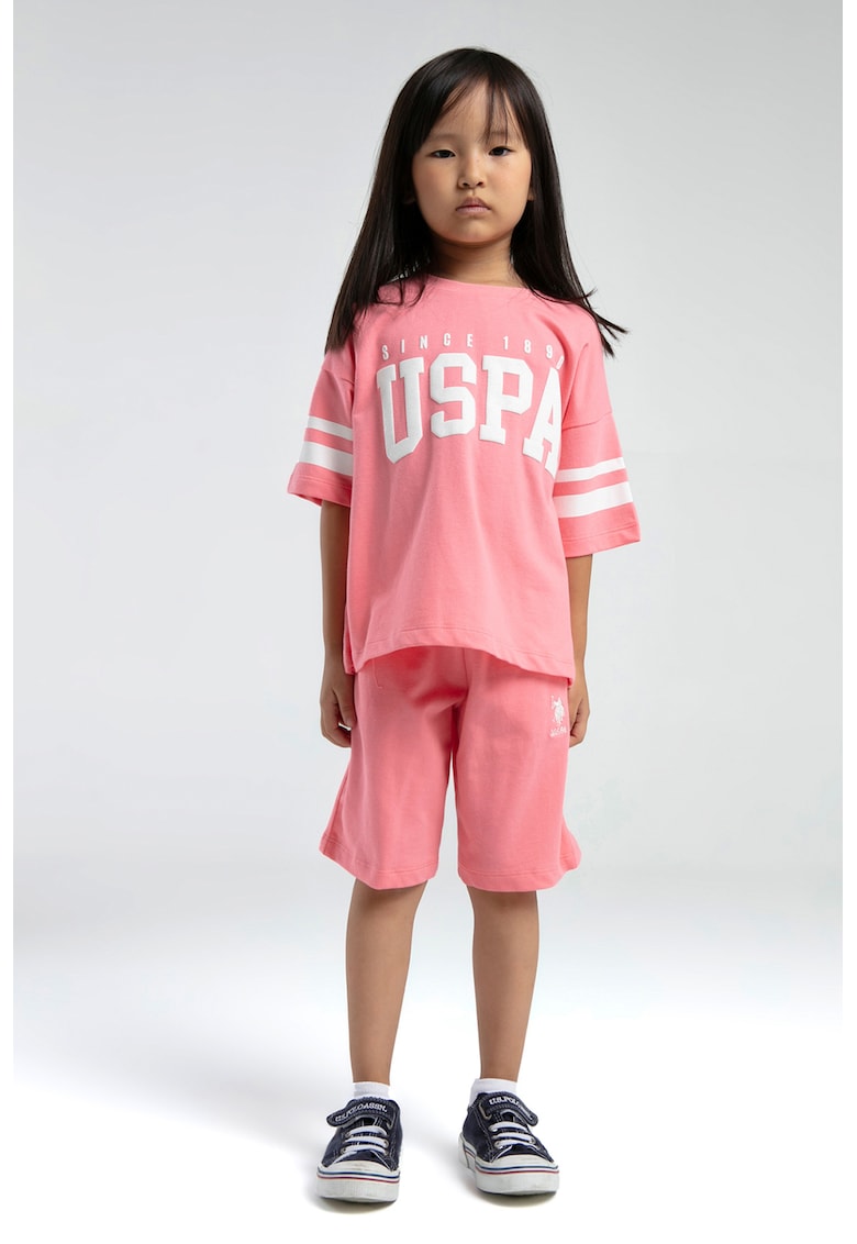 Set de tricou lejer cu logo si pantaloni scurti cu snur - 2 piese