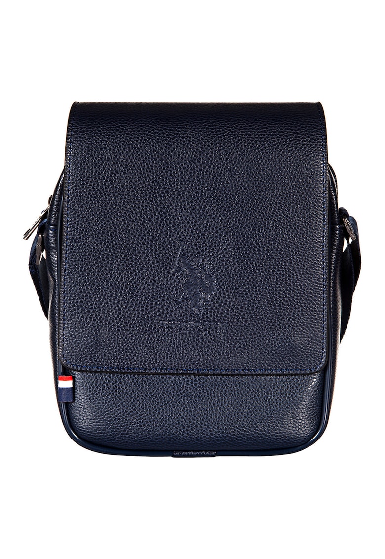 Geanta crossbody de piele cu clapa - Bleumarin