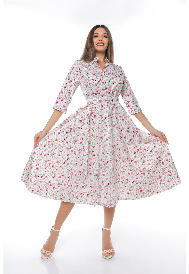 Rochie-camasa evazata cu cordon in talie