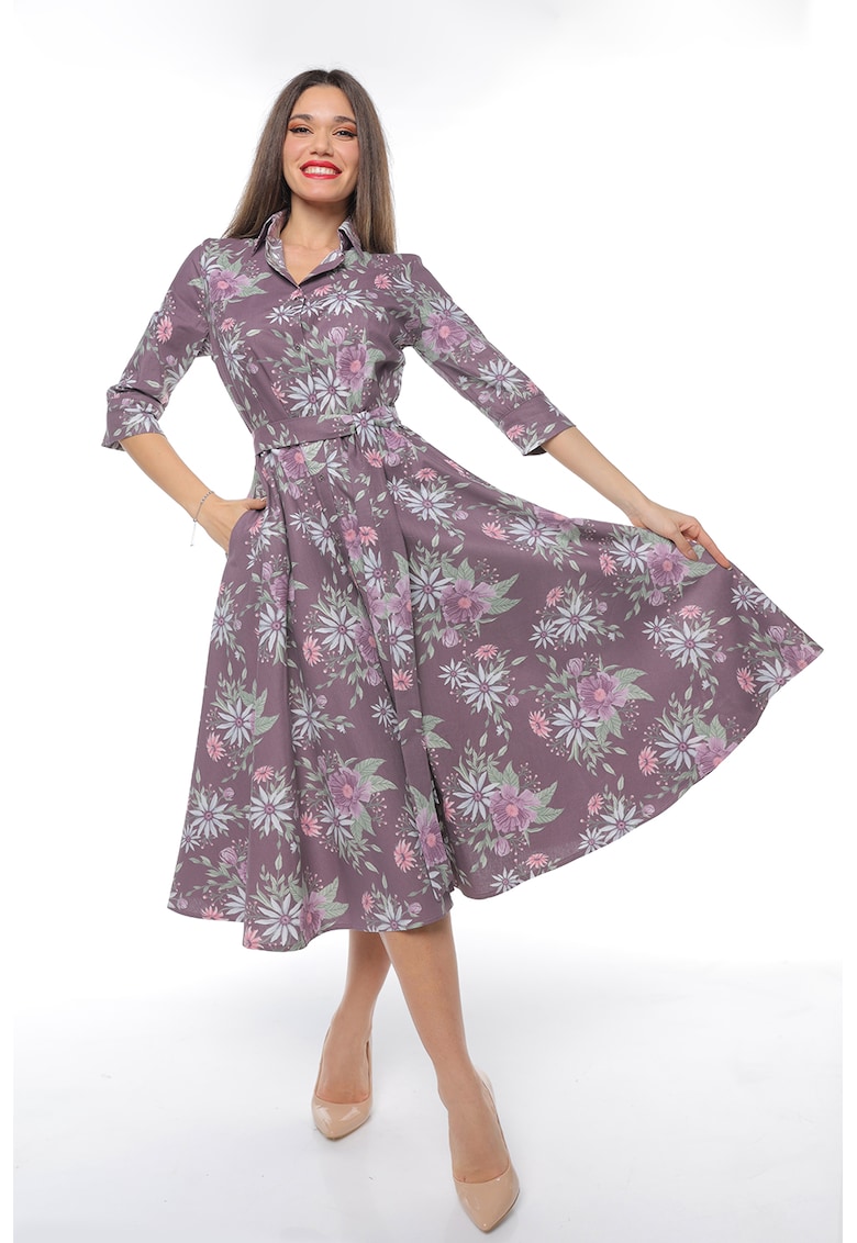 Rochie-camasa evazata cu cordon in talie