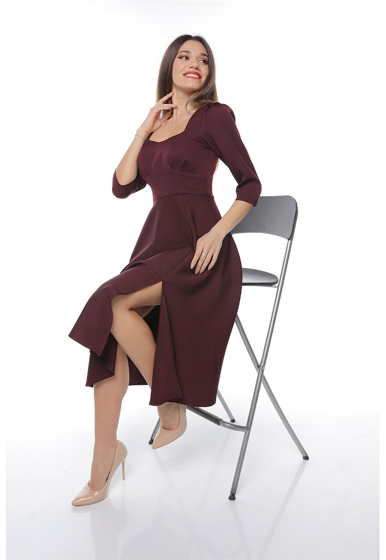 Rochie midi cu slit lateral - Visiniu