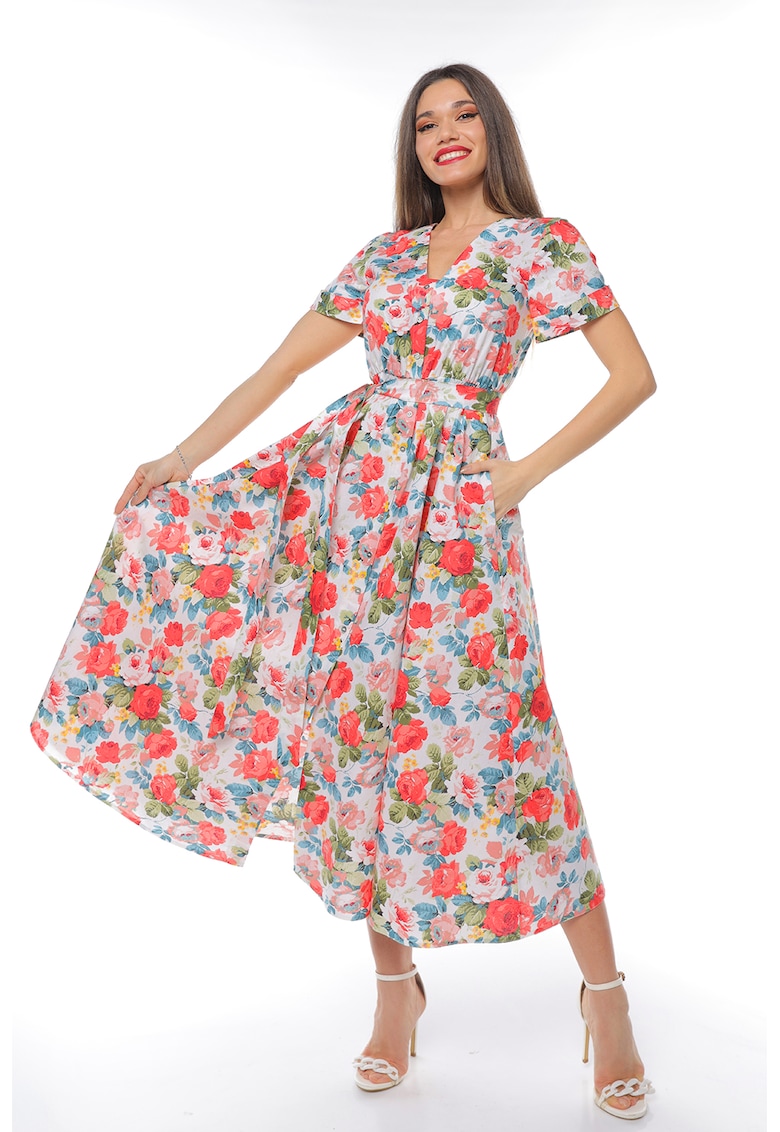 Rochie-camasa cu cordon in talie - Rosu/Alb/Albastru