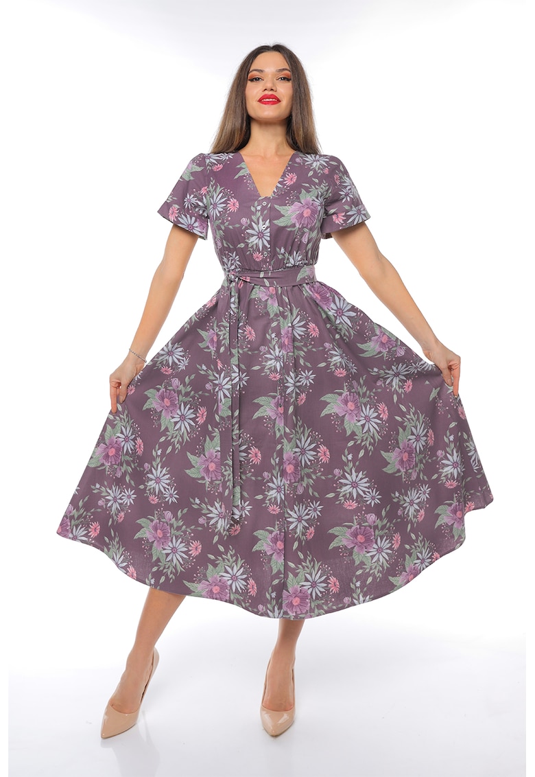 Rochie-camasa cu cordon in talie - Verde/Violet