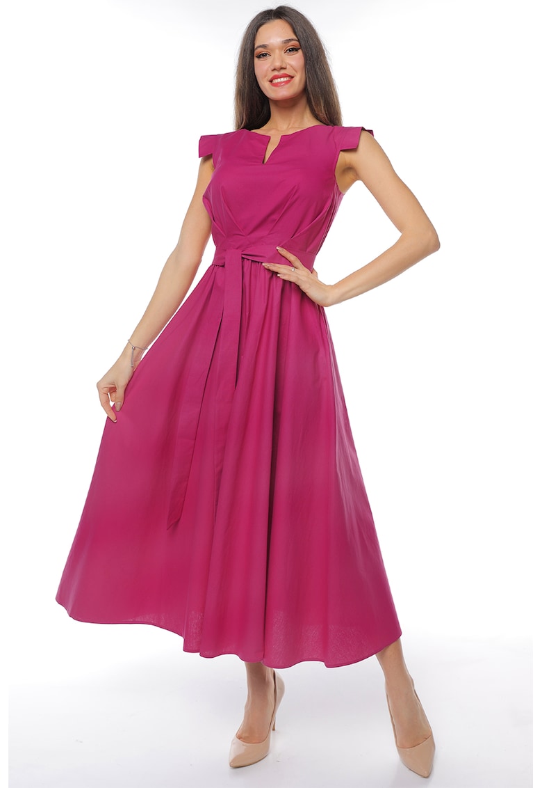 Rochie midi din bumbac cu un cordon - Fucsia