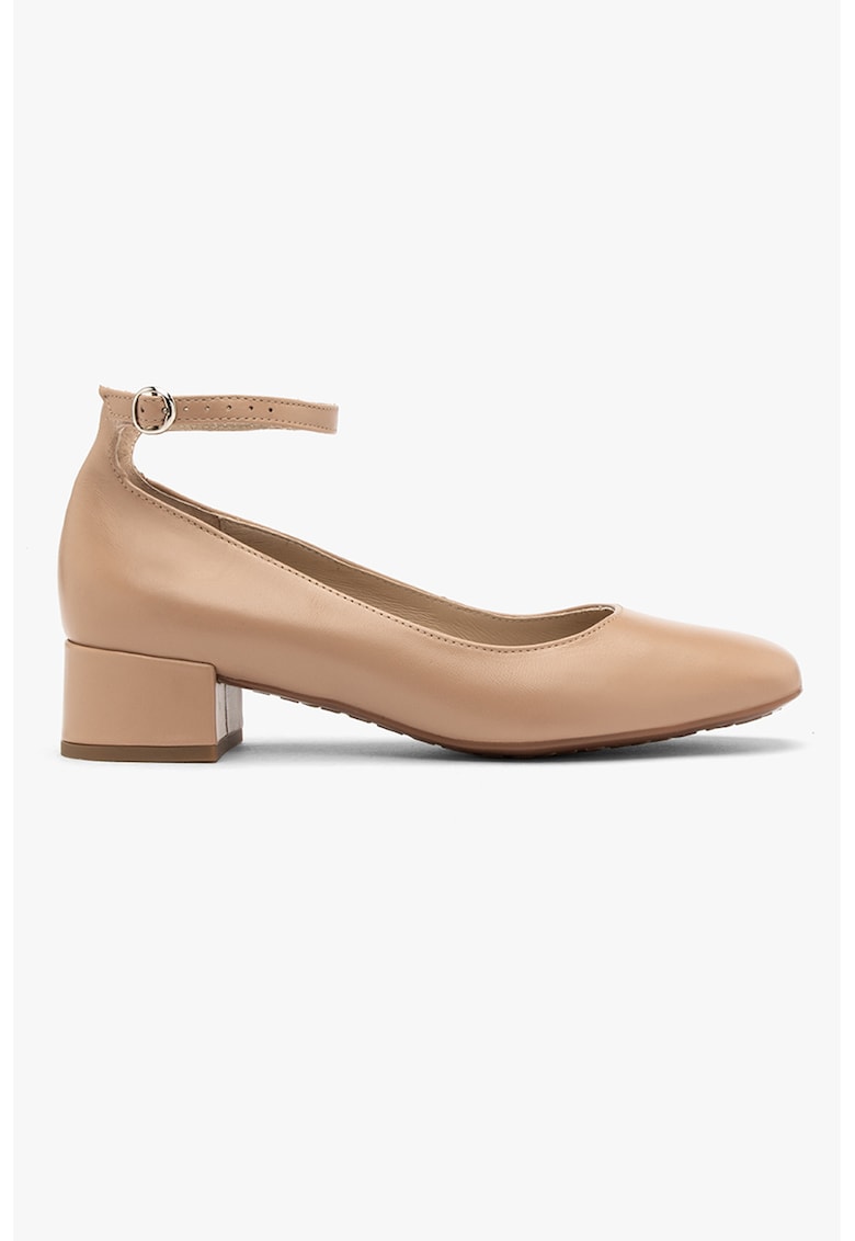 Pantofi de piele cu aspect masiv si toc