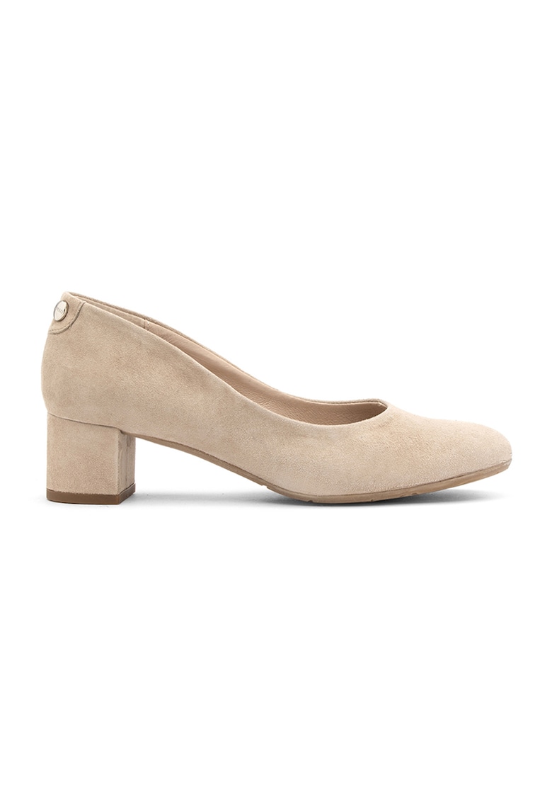 Pantofi de piele intoarsa cu toc masiv Sybilla - Bej