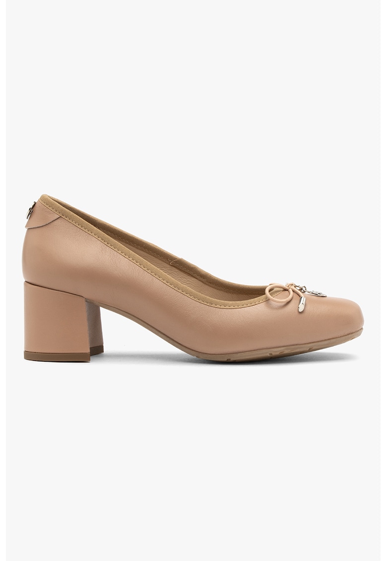 Pantofi de piele cu toc masiv Mija - Maro camel