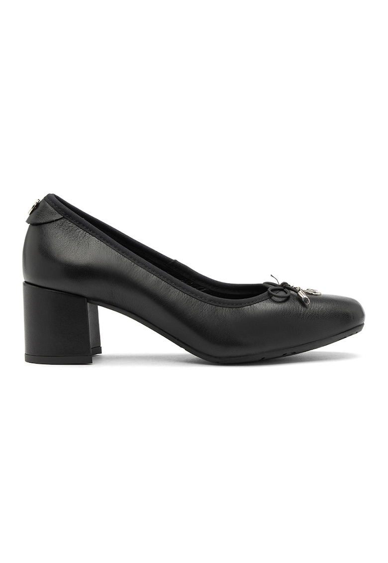Pantofi de piele cu toc masiv Mija - Negru