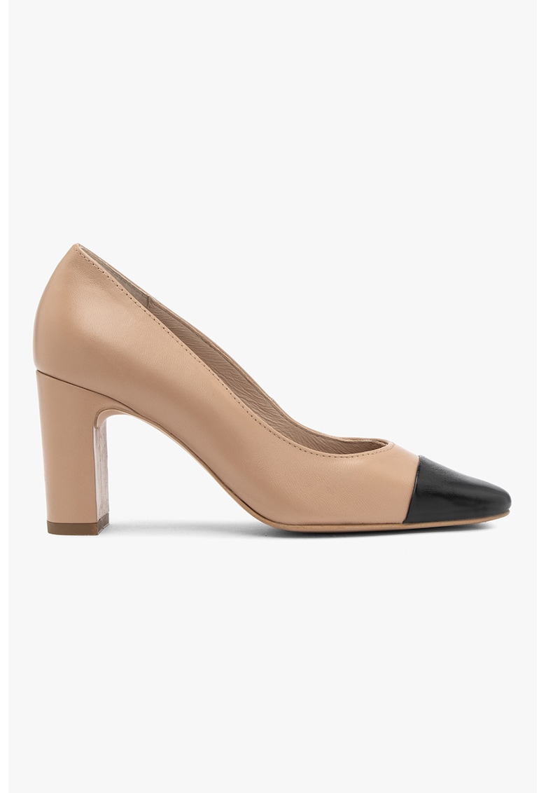 Pantofi de piele cu toc masiv Evelyn - Negru/Maro camel