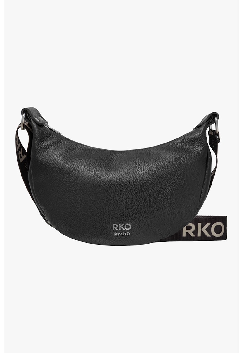 RYLKO - Geanta semiluna de piele cu bareta cu model logo