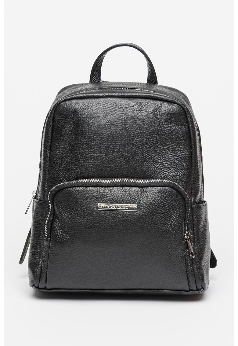 Rucsac de piele cu logo metalic - Negru