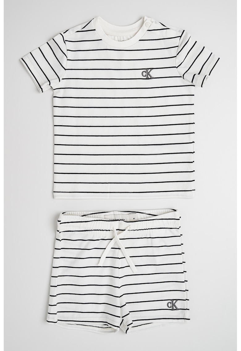 Set de pantaloni scurti si tricou cu model in dungi - 2 Piese