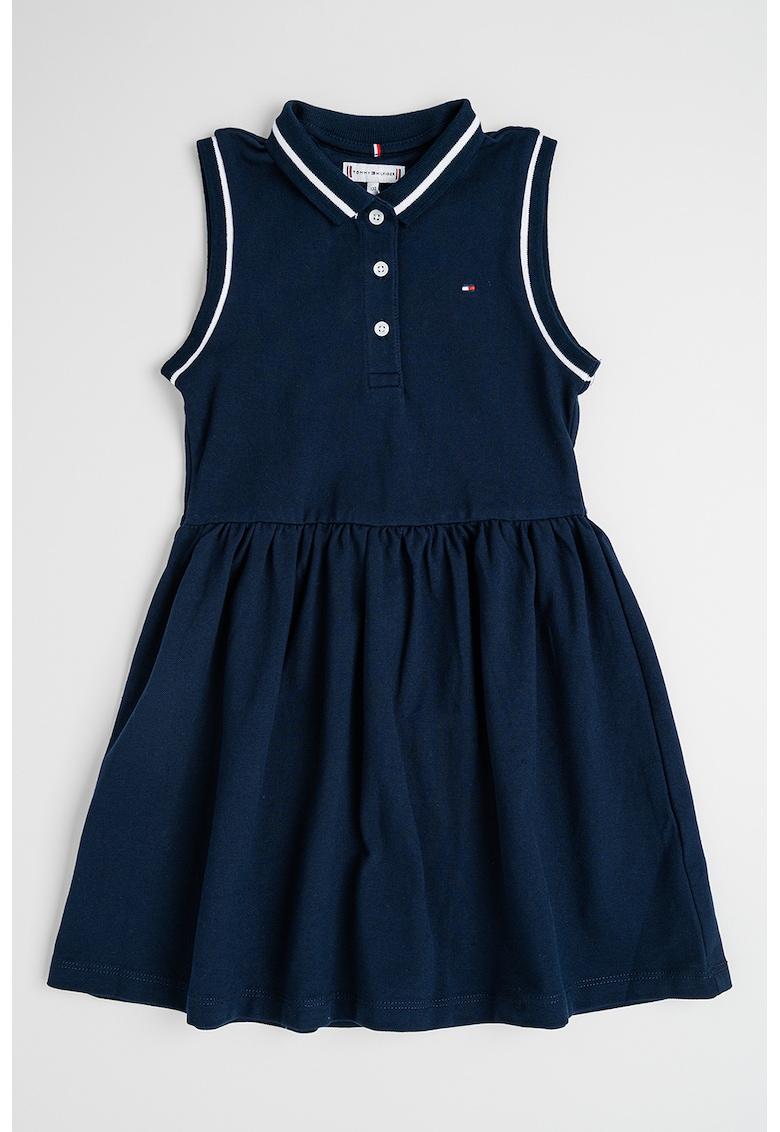 Rochie evazata cu guler polo - fara maneci - Bleumarin