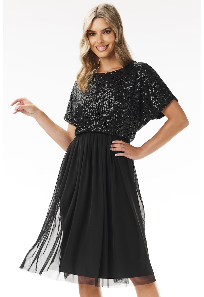 Rochie A689 - neagra - din paiete - poliester-elastan