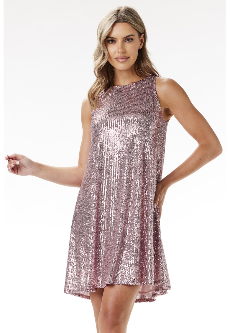Rochie - A691 - paiete - roz - poliester-elastan