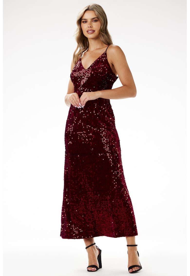 Rochie maxi - catifea - paiete - poliester