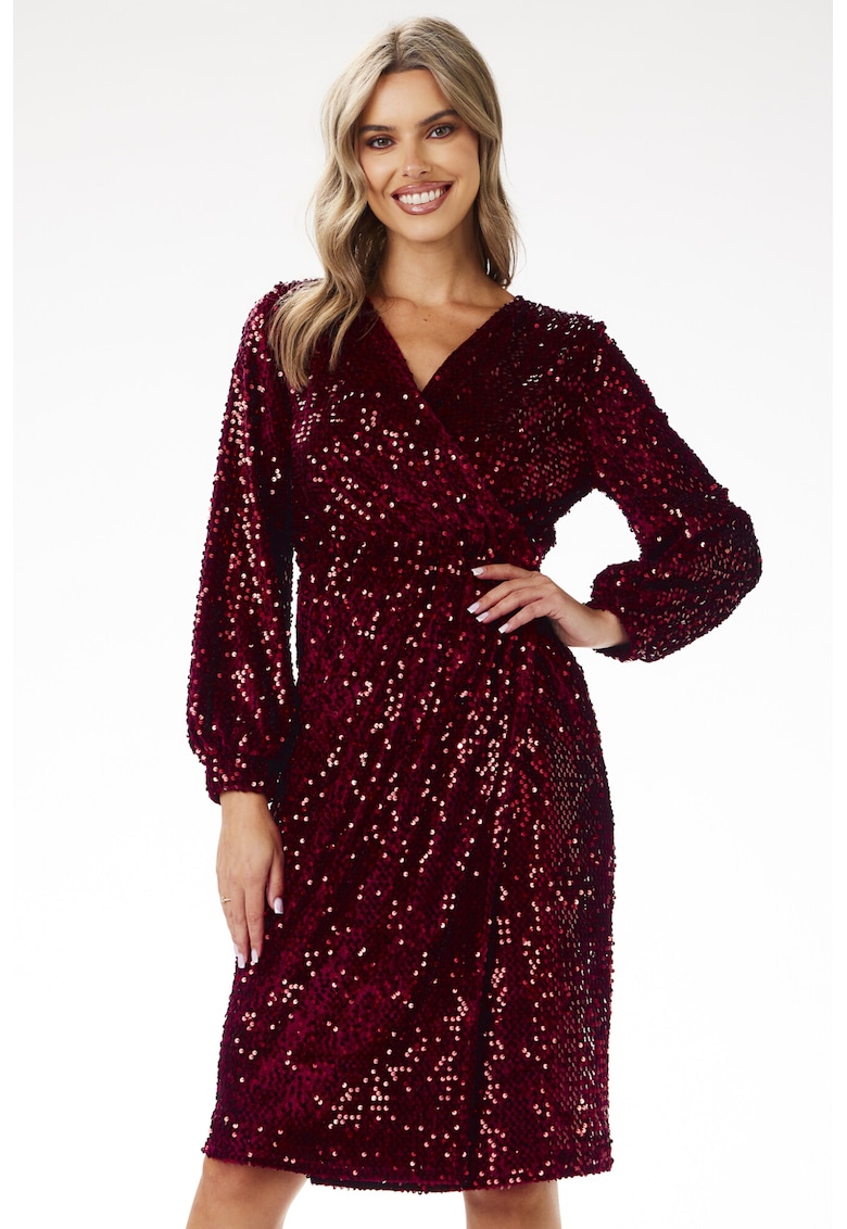 Rochie cu paiete - visiniu - poliester