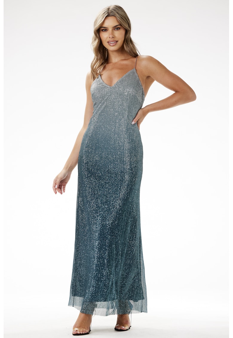 Rochie maxi - paiete - verde sticla - poliester