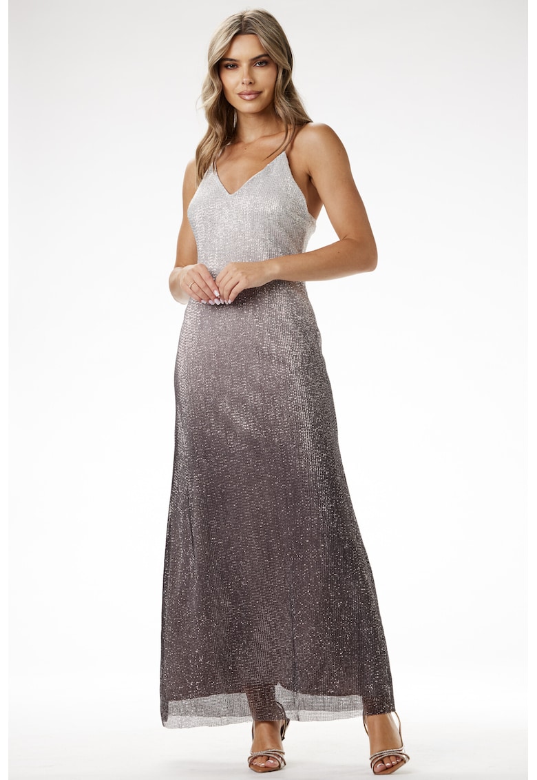 Rochie maxi - cu paiete - argintie - poliester
