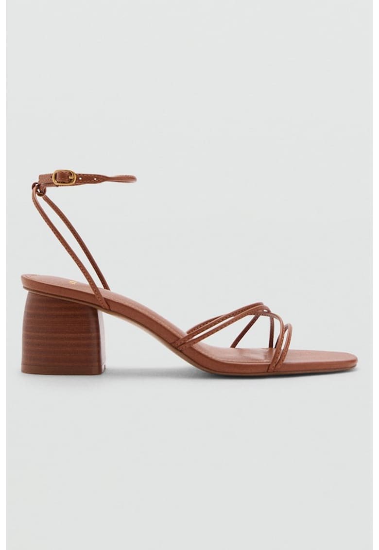 Sandale din piele ecologica cu toc masiv si barete multiple