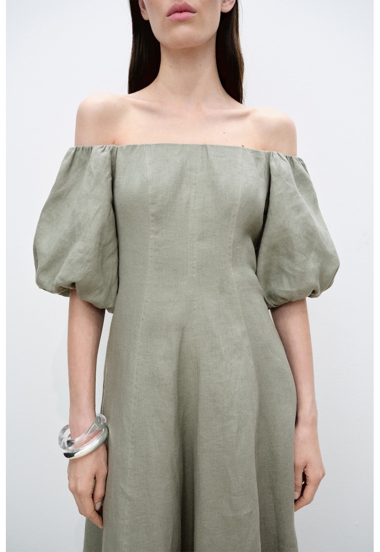 Rochie midi de in cu decolteu pe umeri