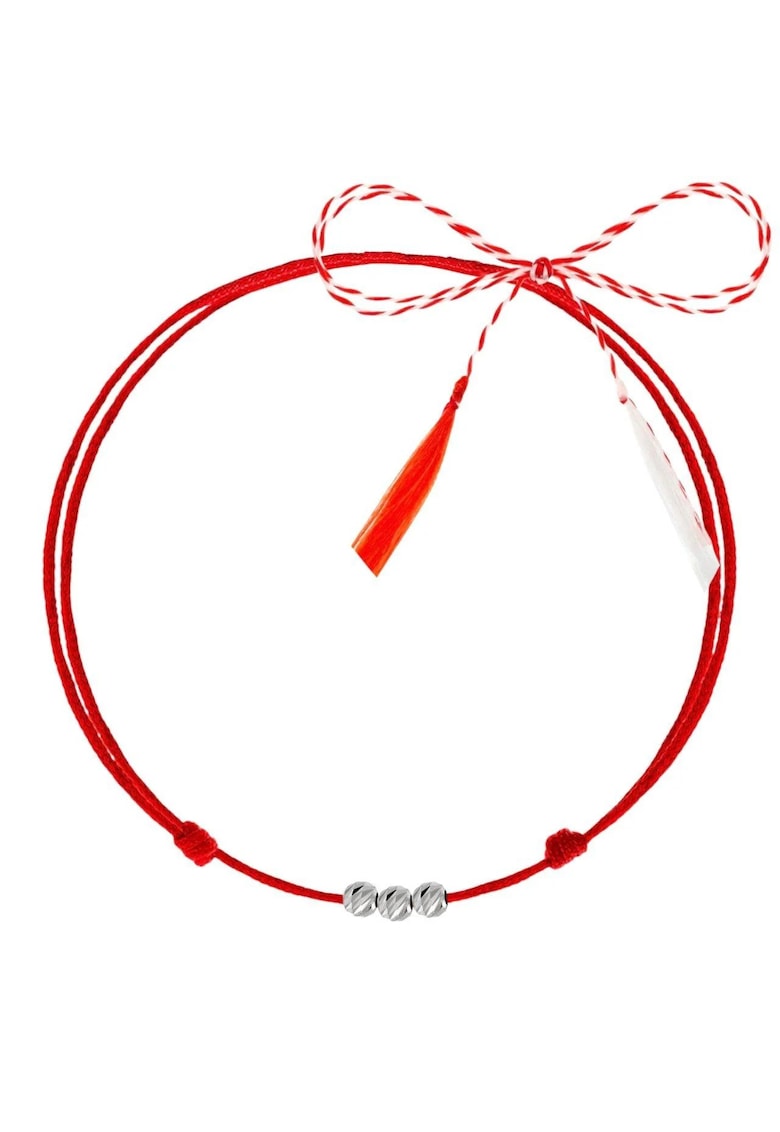 Martisor tip bratara - argintiu - cu 3 bile argint 925 si snur rosu reglabil C1