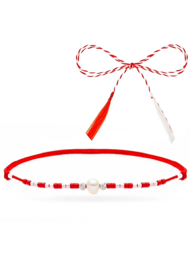 Martisor tip bratara cu 2 bile din argint 925 de 2.5mm perla de cultura si Miyuki C1