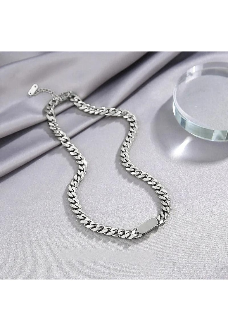 Colier argintiu - din otel inoxidabil - cu zale - suflat cu aur 18k - Anaya C1