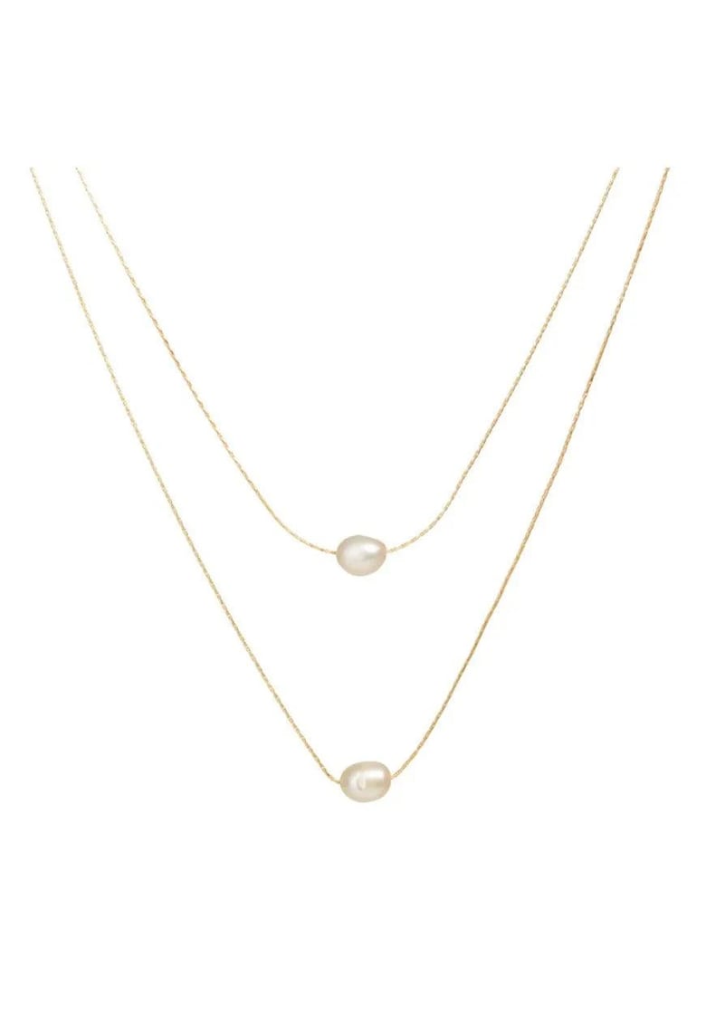 Colier auriu - din otel inoxidabil - in 2 straturi - cu perlute - suflat cu aur 18k - Amunda C1