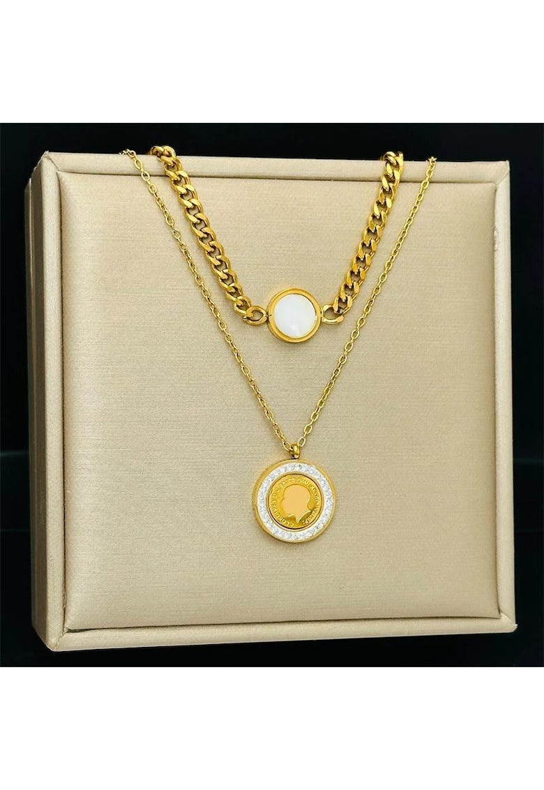 Colier auriu - din otel inoxidabil - in 2 straturi - suflat cu aur 18k - Amira C1