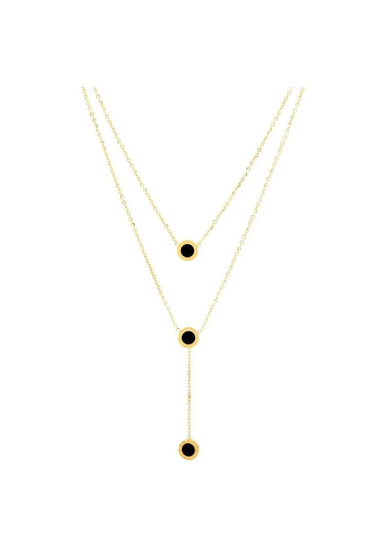 Colier auriu - din otel inoxidabil - in 2 straturi - cu piese rotunde - suflat cu aur 18k - Alya C1